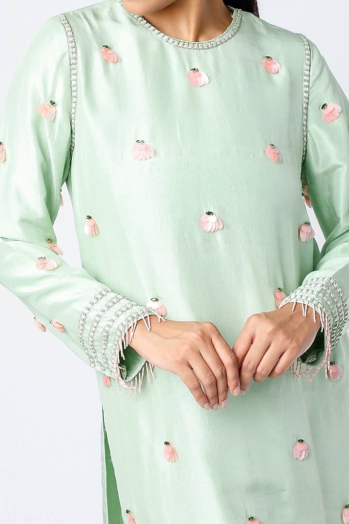 Pistachio Green Embroidered Kurta Set by PNA BY PRAGATI ARORA at Pernia's Pop Up Shop