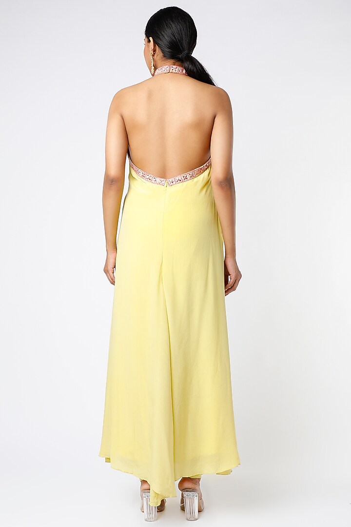 Light Yellow Embroidered Flared Kurta Set by PNA BY PRAGATI ARORA at Pernia's Pop Up Shop