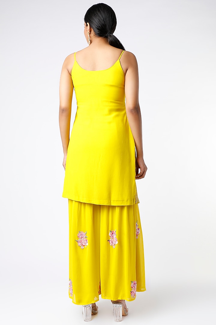 Mango Yellow Embroidered Short Kurta Set by PNA BY PRAGATI ARORA at Pernia's Pop Up Shop