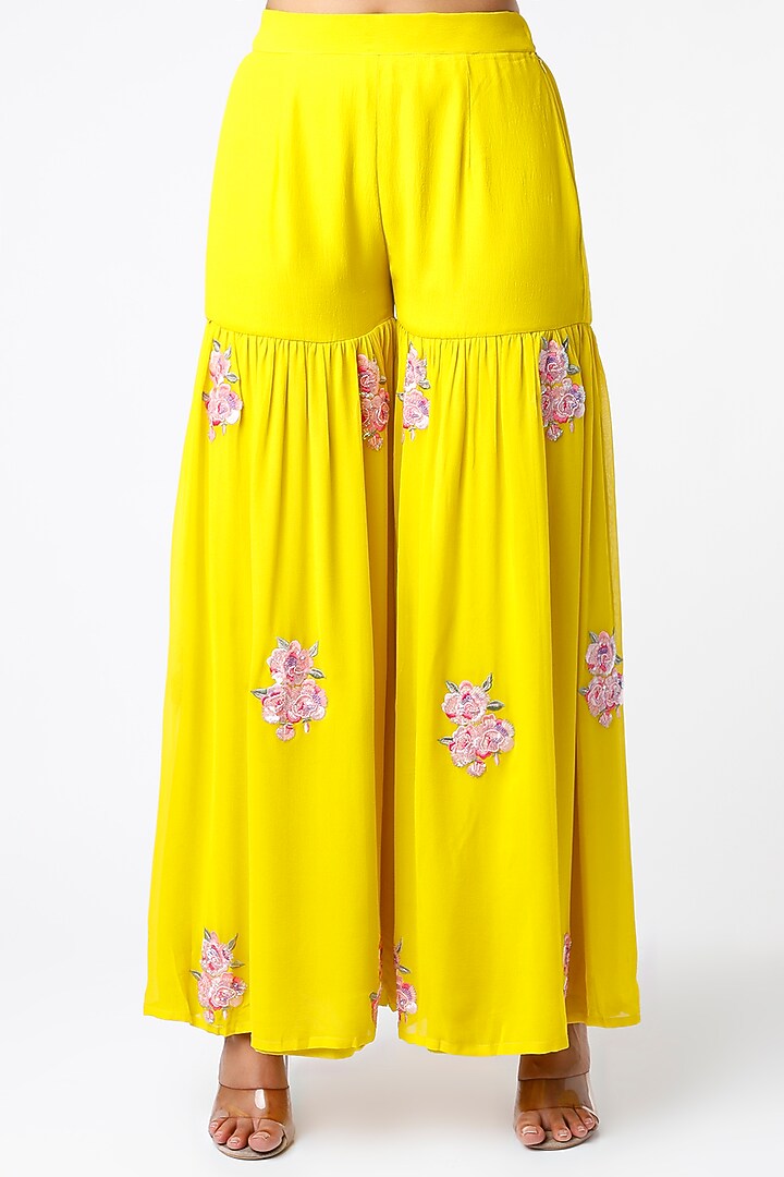 Mango Yellow Embroidered Short Kurta Set by PNA BY PRAGATI ARORA at Pernia's Pop Up Shop