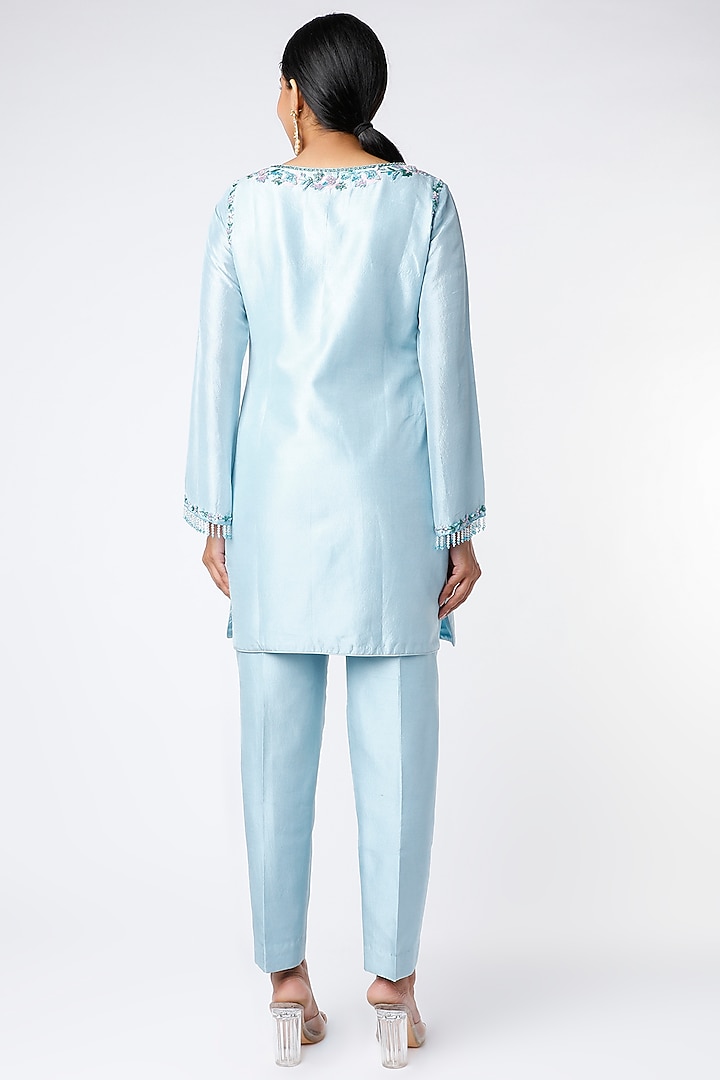 Light Blue Embroidered Short Kurta Set by PNA BY PRAGATI ARORA at Pernia's Pop Up Shop