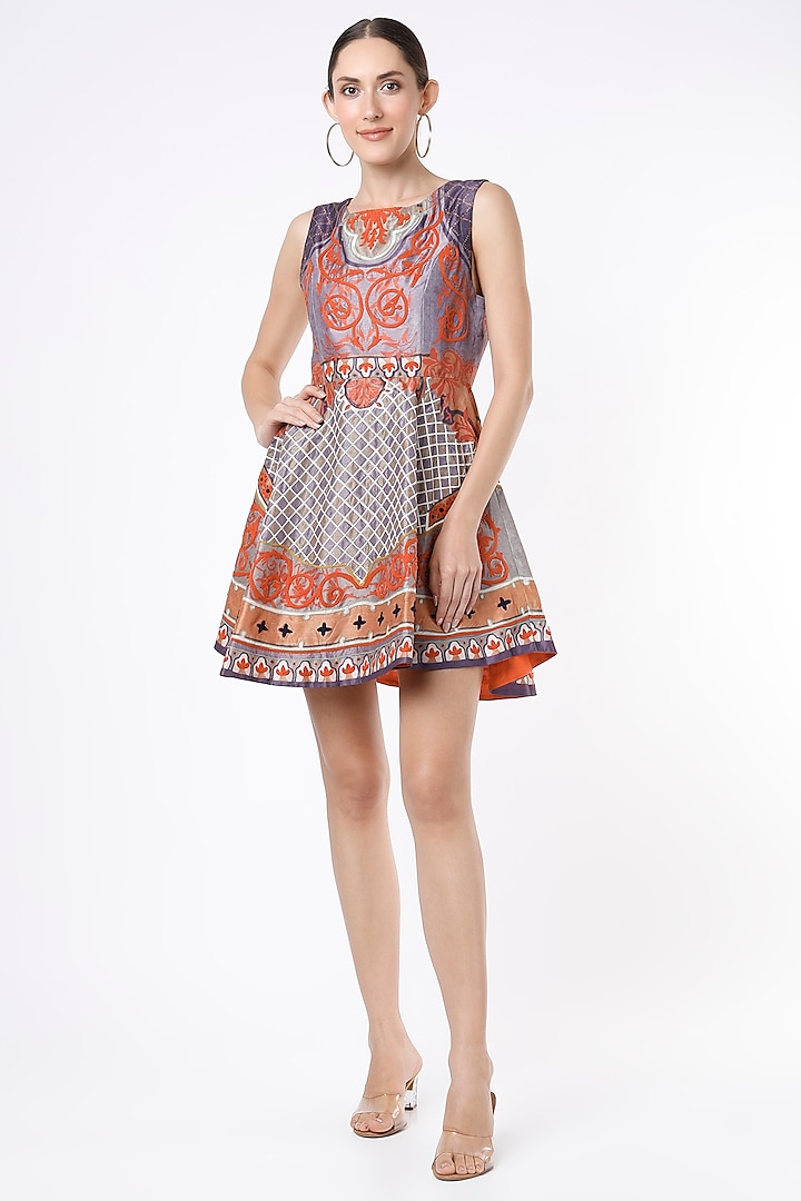 Multi Coloured Silk Georgette Mini Dress by Pankaj & Nidhi