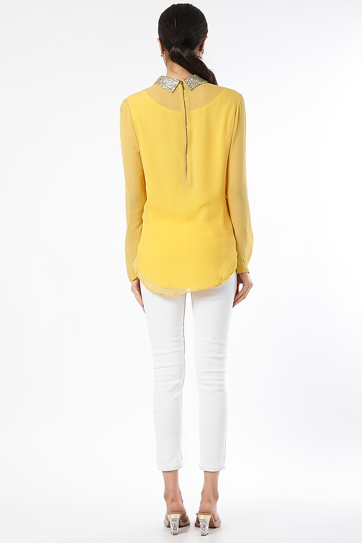 Yellow Dupion Top by Pankaj & Nidhi at Pernia's Pop Up Shop