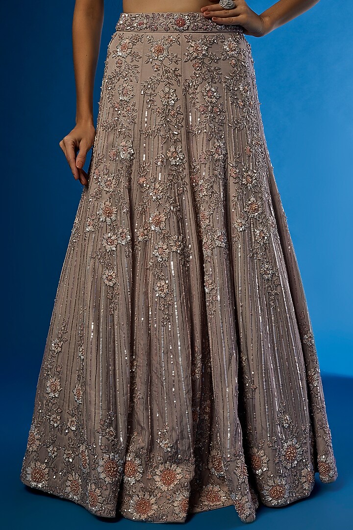 Dusty Blush Organza Embroidered Wedding Lehenga Set by PANIHARI at Pernia's Pop Up Shop