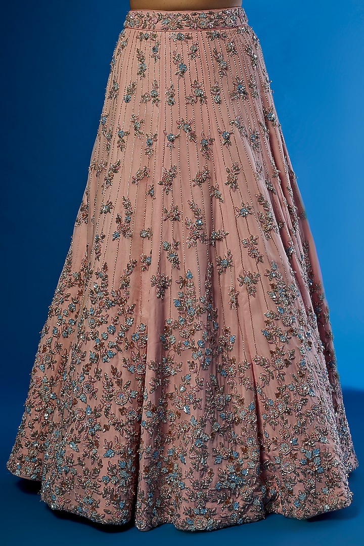 Baby Pink Organza Embroidered Wedding Lehenga Set by PANIHARI at Pernia's Pop Up Shop