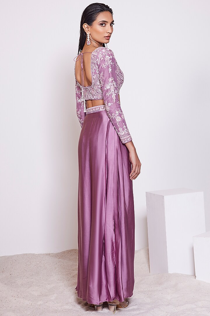 Dark Mauve Satin Crepe Skirt Set by PANIHARI at Pernia's Pop Up Shop