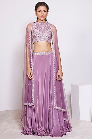Dark Mauve Crepe Skirt Set by PANIHARI