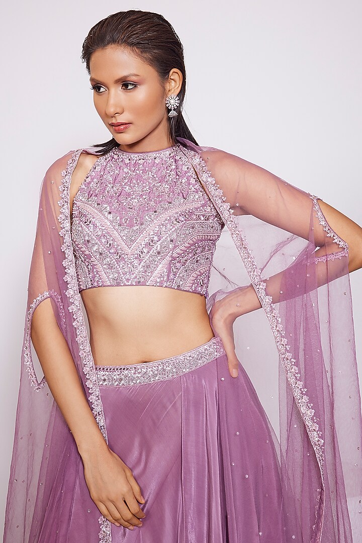 Dark Mauve Crepe Skirt Set by PANIHARI at Pernia's Pop Up Shop