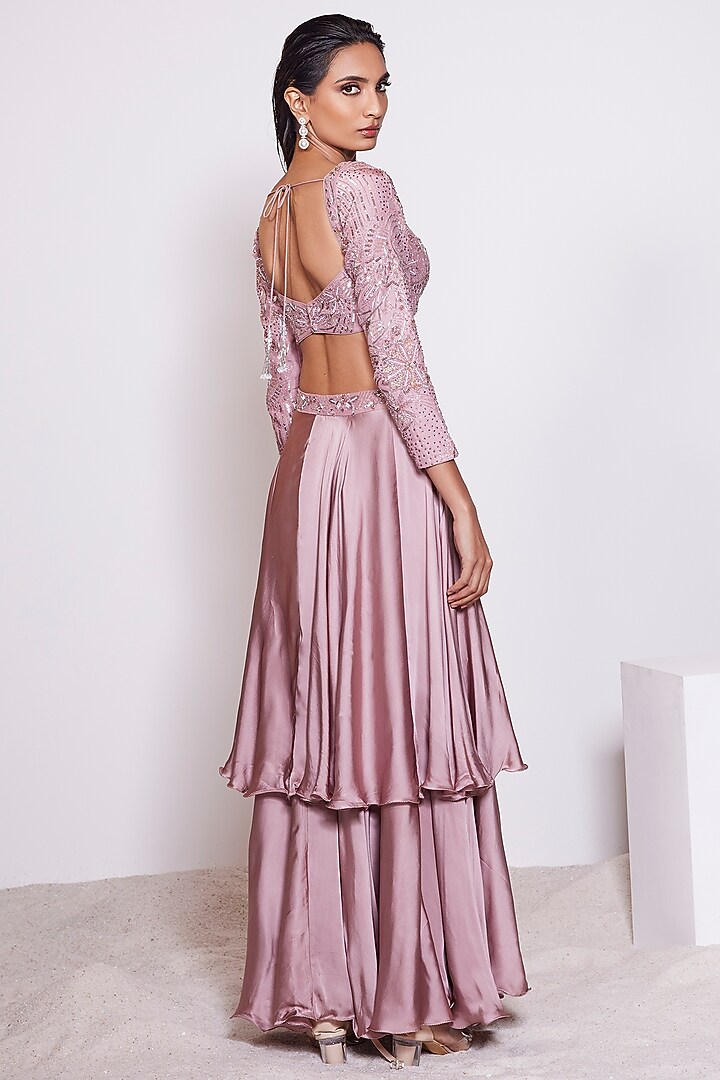 Light Pink Satin Crepe Skirt Set by PANIHARI at Pernia's Pop Up Shop