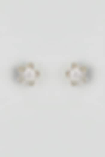 White Rhodium Finish Zircon Stud Earrings In Sterling Silver by Pinklane by Rashi