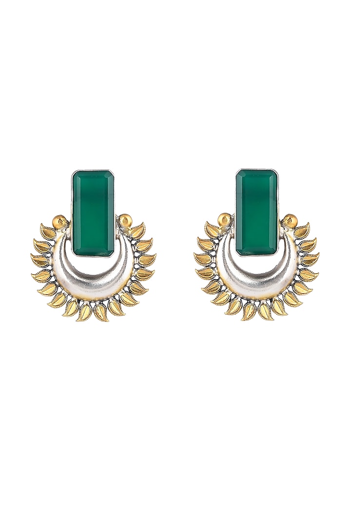 Gold Plated Green Stone Floral Stud Earrings In Sterling Silver by Pinklane by Rashi at Pernia's Pop Up Shop