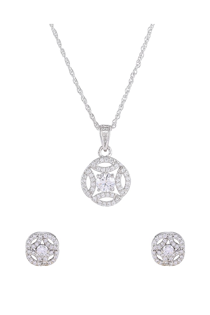 Silver Rhodium Finish Zircon Pendant Necklace Set In Sterling Silver by Pinklane by Rashi at Pernia's Pop Up Shop