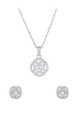 Silver Rhodium Finish Zircon Pendant Necklace Set In Sterling Silver by Pinklane by Rashi