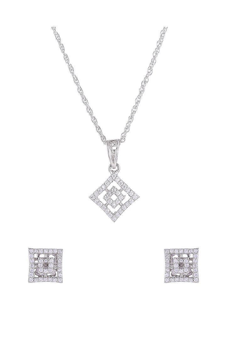 Silver Rhodium Finish Zircon Pendant Necklace Set In Sterling Silver by Pinklane by Rashi at Pernia's Pop Up Shop