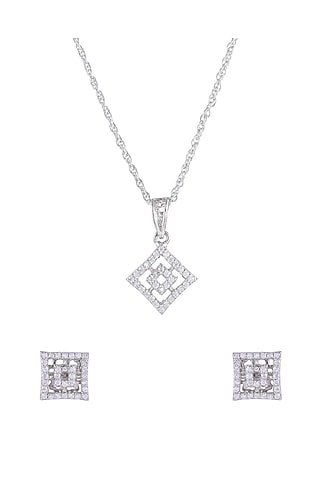 Silver Rhodium Finish Zircon Pendant Necklace Set In Sterling Silver by Pinklane by Rashi