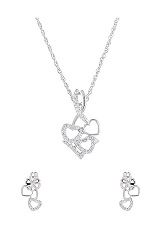Silver Rhodium Finish Zircon Pendant Necklace Set In Sterling Silver by Pinklane by Rashi