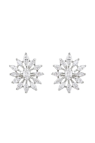 Silver Rhodium Finish Zircon Stud Earrings In Sterling Silver by Pinklane by Rashi
