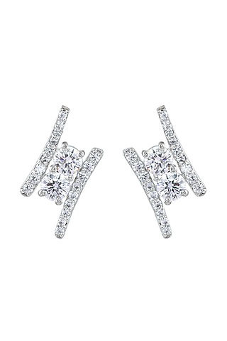 Silver Rhodium Finish Zircon Stud Earrings In Sterling Silver by Pinklane by Rashi