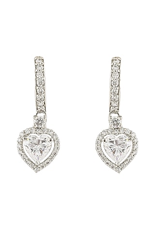 Silver Rhodium Finish Zircon Drop Earrings In Sterling Silver by Pinklane by Rashi