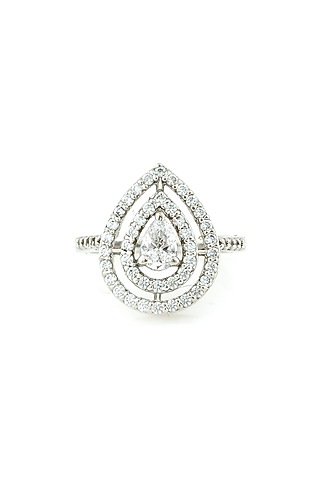 Silver Rhodium Finish Zircon Ring In Sterling Silver by Pinklane by Rashi