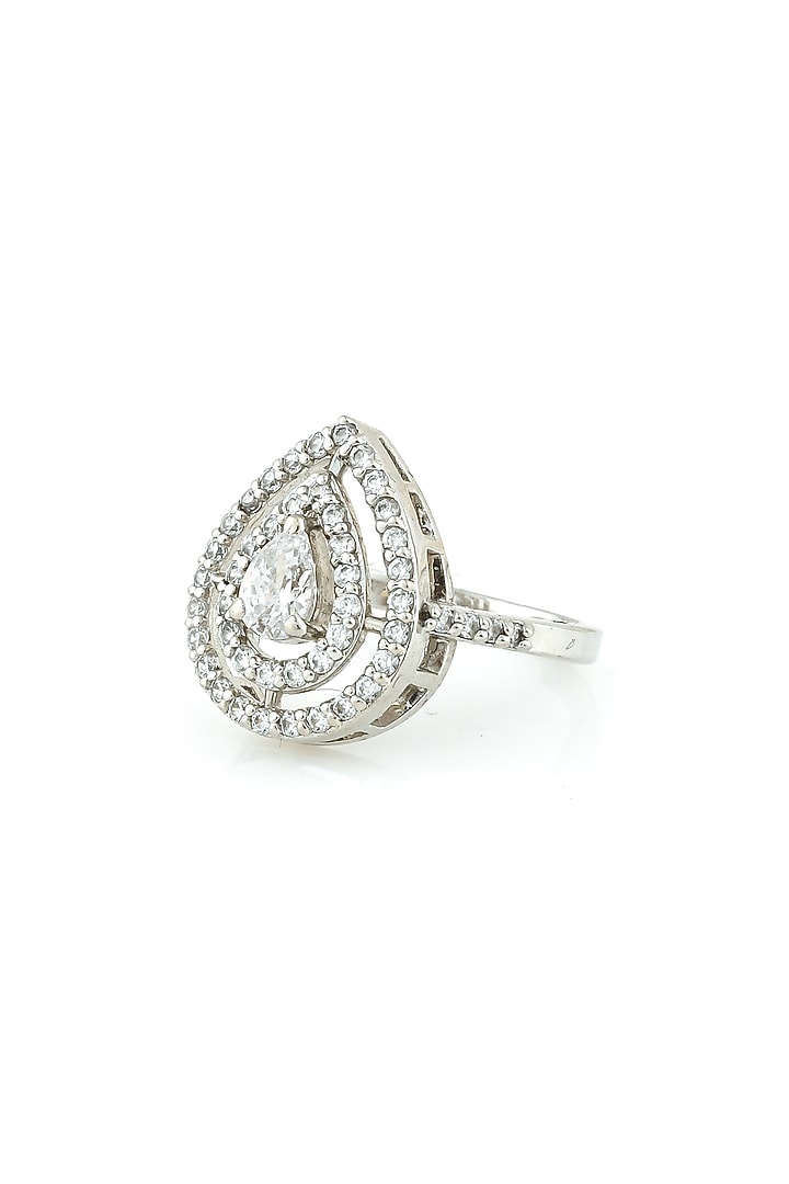 Silver Rhodium Finish Zircon Ring In Sterling Silver by Pinklane by Rashi at Pernia's Pop Up Shop