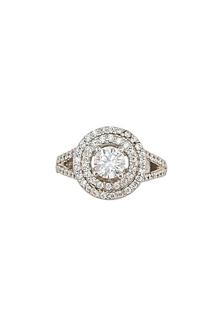 Silver Rhodium Finish Zircon Ring In Sterling Silver by Pinklane by Rashi