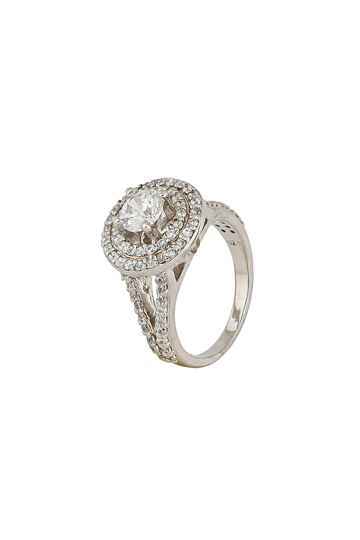 Silver Rhodium Finish Zircon Ring In Sterling Silver by Pinklane by Rashi at Pernia's Pop Up Shop