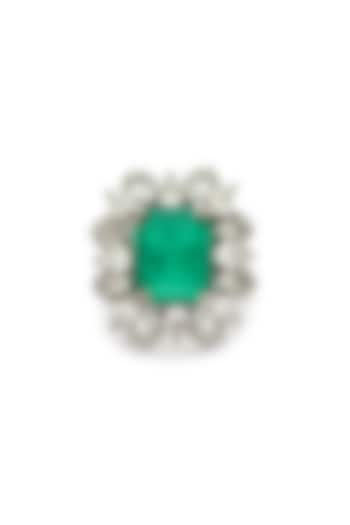 Silver Rhodium Finish Green Zircon Ring In Sterling Silver by Pinklane by Rashi at Pernia's Pop Up Shop