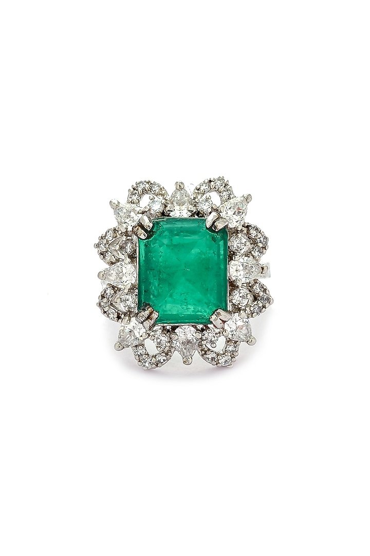 Silver Rhodium Finish Green Zircon Ring In Sterling Silver by Pinklane by Rashi at Pernia's Pop Up Shop