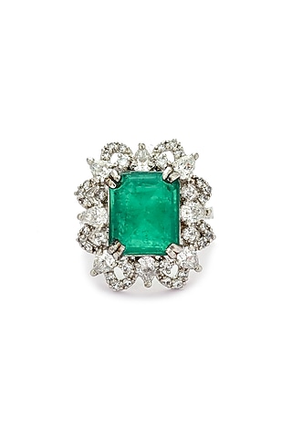 Silver Rhodium Finish Green Zircon Ring In Sterling Silver by Pinklane by Rashi
