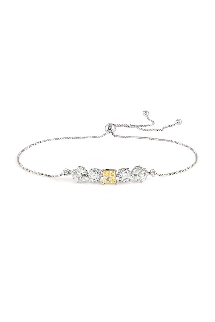 Silver Rhodium Finish Yellow Zircon Bracelet In Sterling Silver by Pinklane by Rashi at Pernia's Pop Up Shop