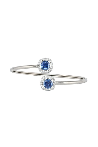 Silver Rhodium Finish Blue Zircon Handcuff In Sterling Silver by Pinklane by Rashi