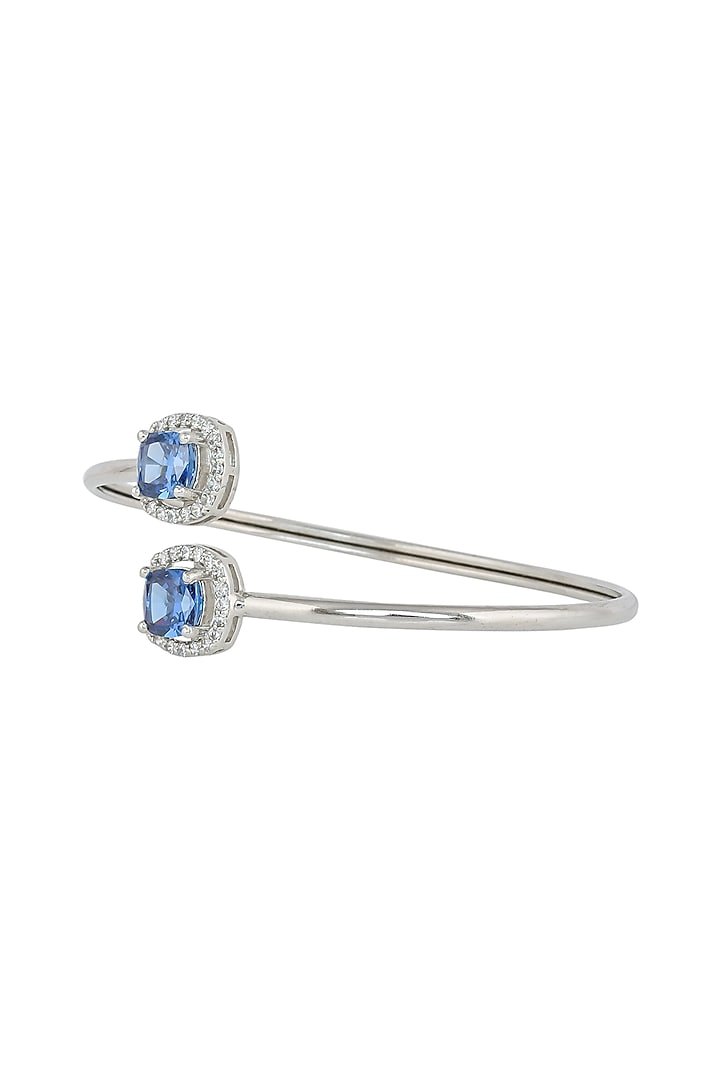 Silver Rhodium Finish Blue Zircon Handcuff In Sterling Silver by Pinklane by Rashi at Pernia's Pop Up Shop