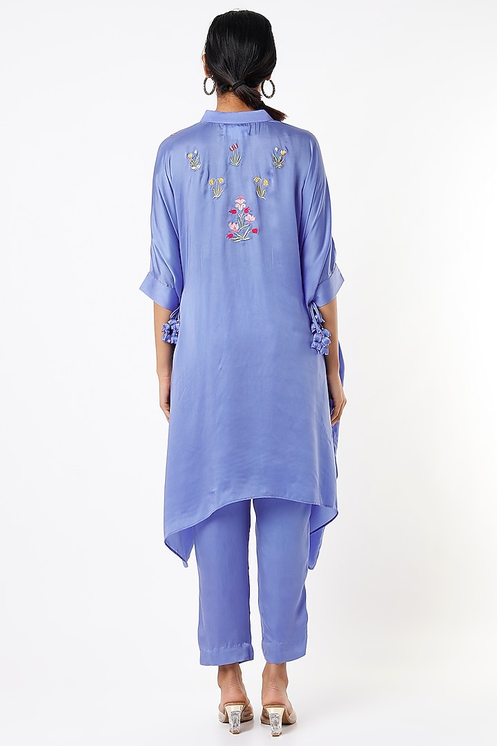 Blue Hand Embroidered Tunic Set by Made in Pinkcity at Pernia's Pop Up Shop