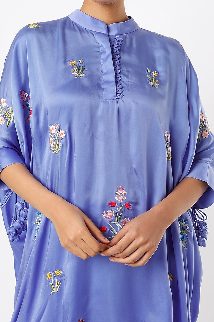 Blue Hand Embroidered Tunic Set by Made in Pinkcity at Pernia's Pop Up Shop