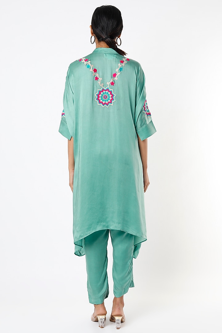 Sea Blue Silk Blend Tunic Set by Made in Pinkcity at Pernia's Pop Up Shop