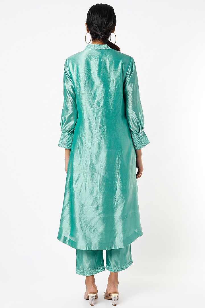 Sea Blue Hand Embroidered Tunic Set by Made in Pinkcity at Pernia's Pop Up Shop