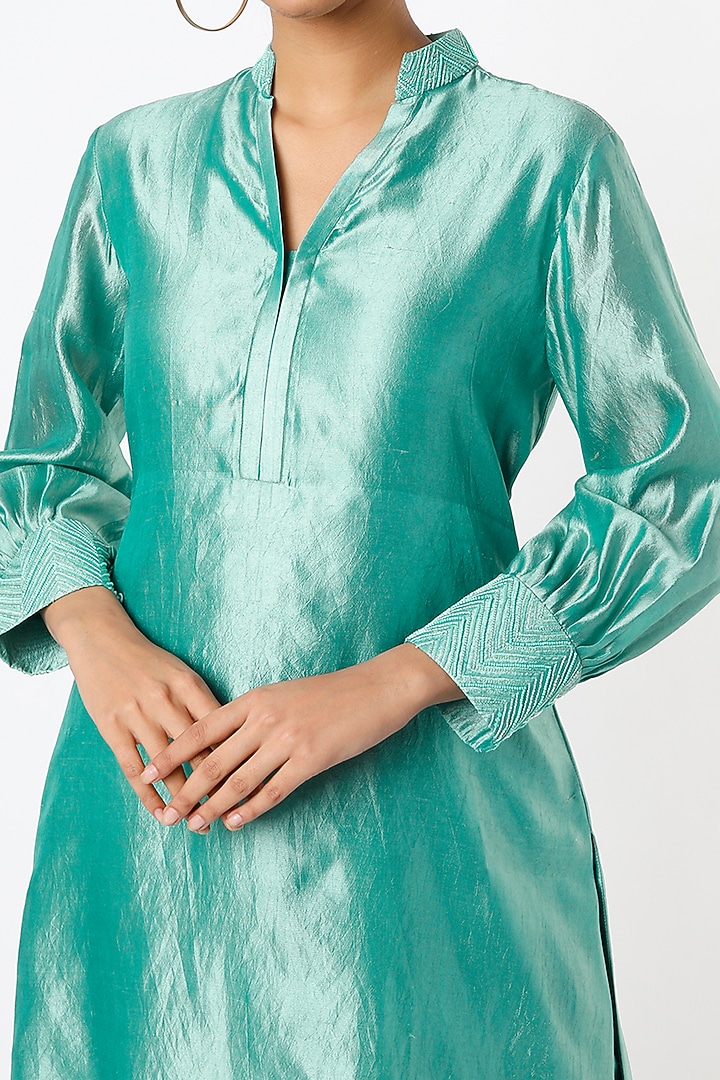 Sea Blue Hand Embroidered Tunic Set by Made in Pinkcity at Pernia's Pop Up Shop