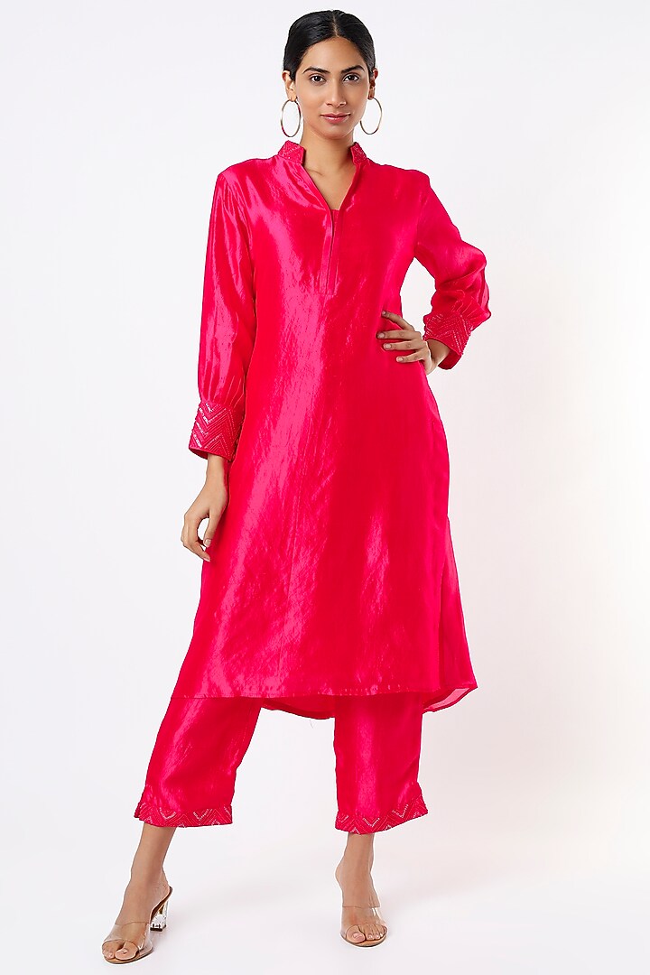 Red Hand Embroidered Tunic Set by Made in Pinkcity at Pernia's Pop Up Shop