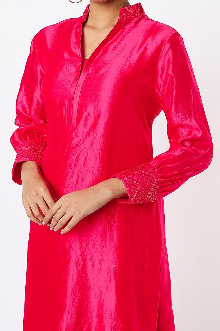 Red Hand Embroidered Tunic Set by Made in Pinkcity at Pernia's Pop Up Shop