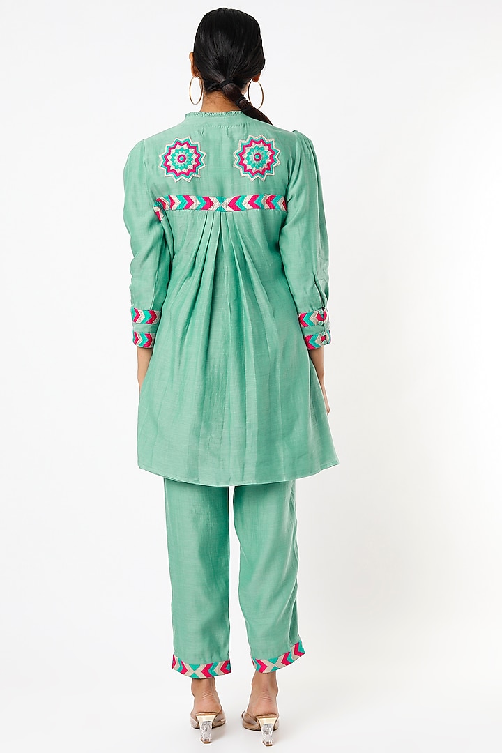 Sea Blue Chanderi Silk Tunic Set by Made in Pinkcity at Pernia's Pop Up Shop