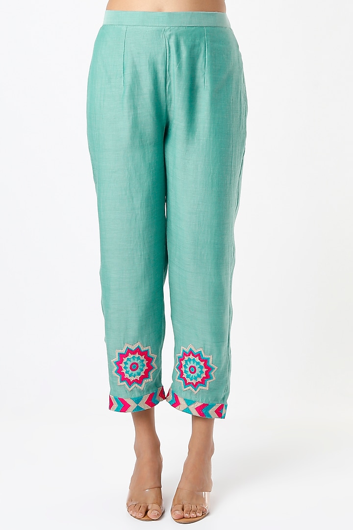 Sea Blue Chanderi Silk Tunic Set by Made in Pinkcity at Pernia's Pop Up Shop