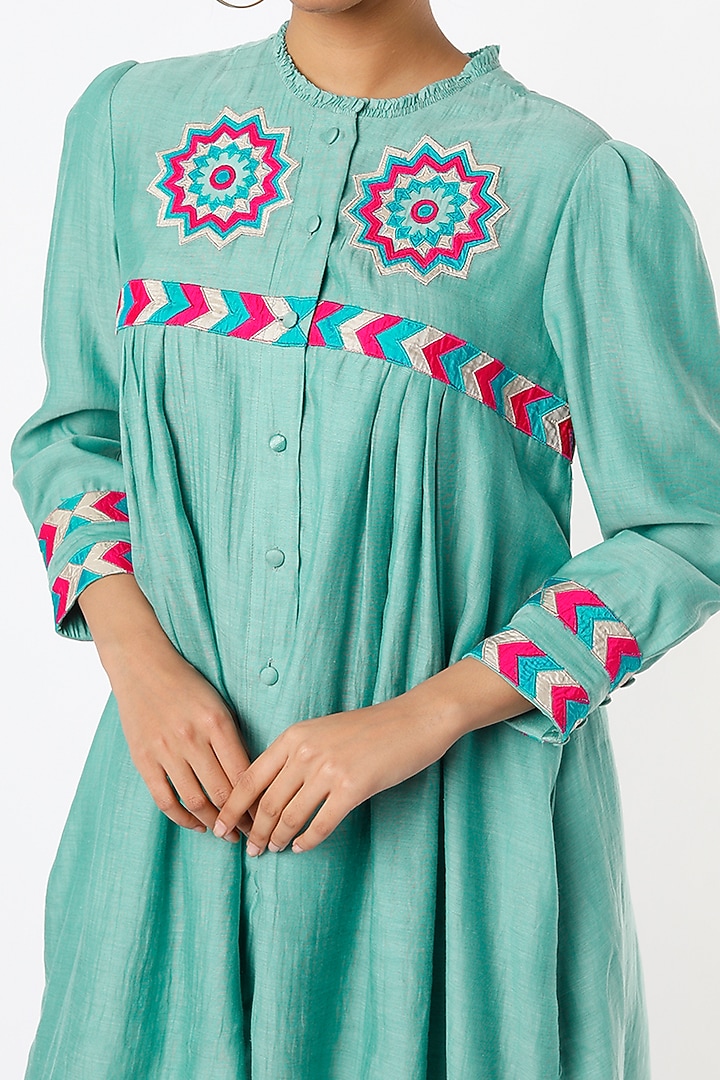 Sea Blue Chanderi Silk Tunic Set by Made in Pinkcity at Pernia's Pop Up Shop