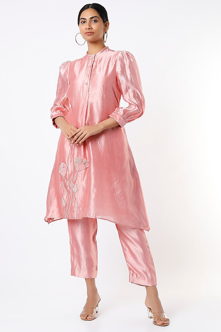Rose Gold Embroidered Tunic Set by Made in Pinkcity