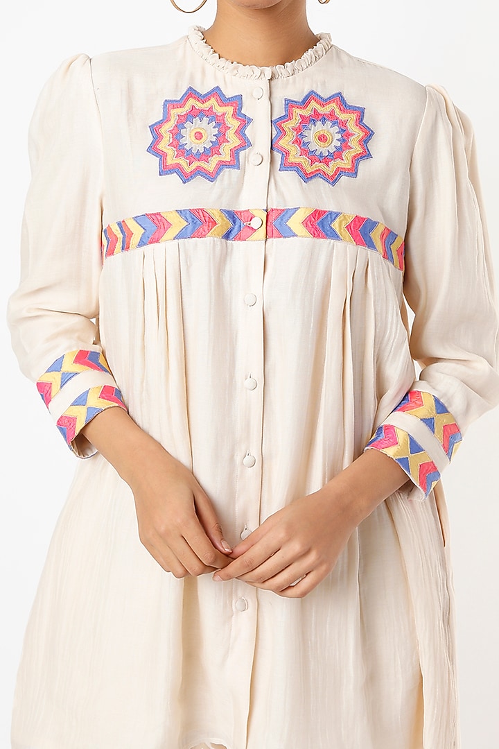 Ivory Chanderi Silk Tunic Set by Made in Pinkcity at Pernia's Pop Up Shop