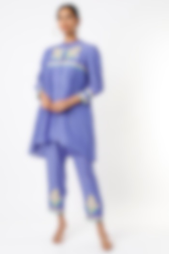 Blue Chanderi Silk Tunic Set by Made in Pinkcity