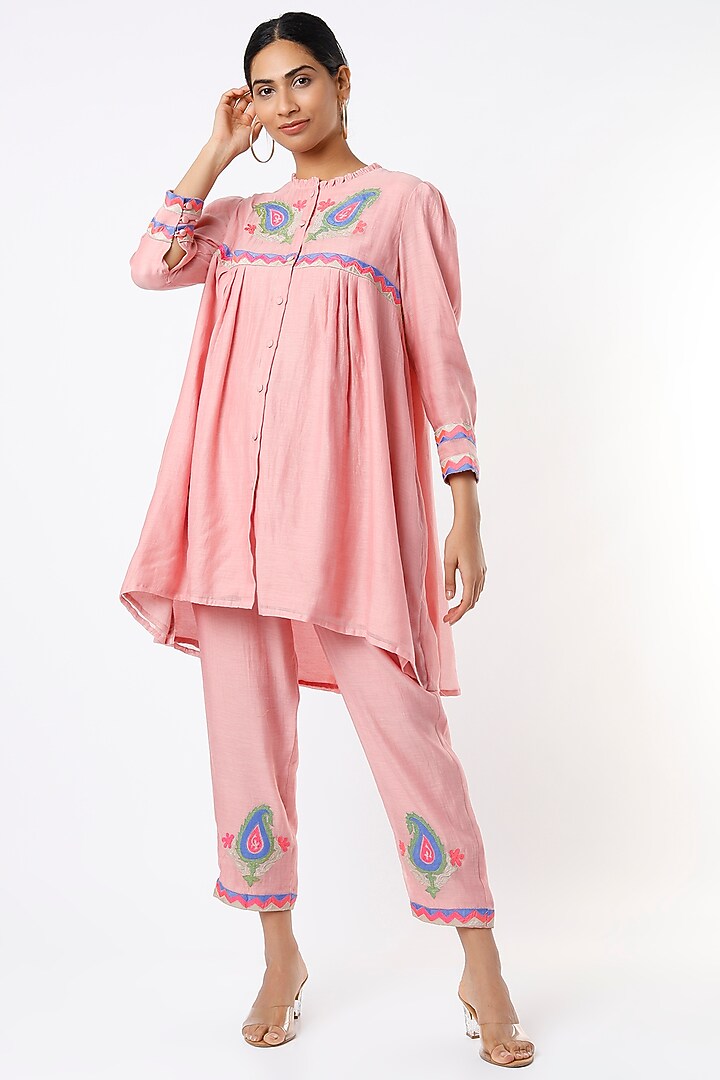 Rose Gold Chanderi Silk Tunic Set by Made in Pinkcity at Pernia's Pop Up Shop