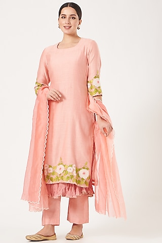 Blush Pink Embroidered Kurta Set by Made in Pinkcity