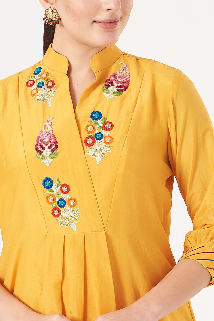 Yellow Embroidered Tunic Set by Made in Pinkcity at Pernia's Pop Up Shop