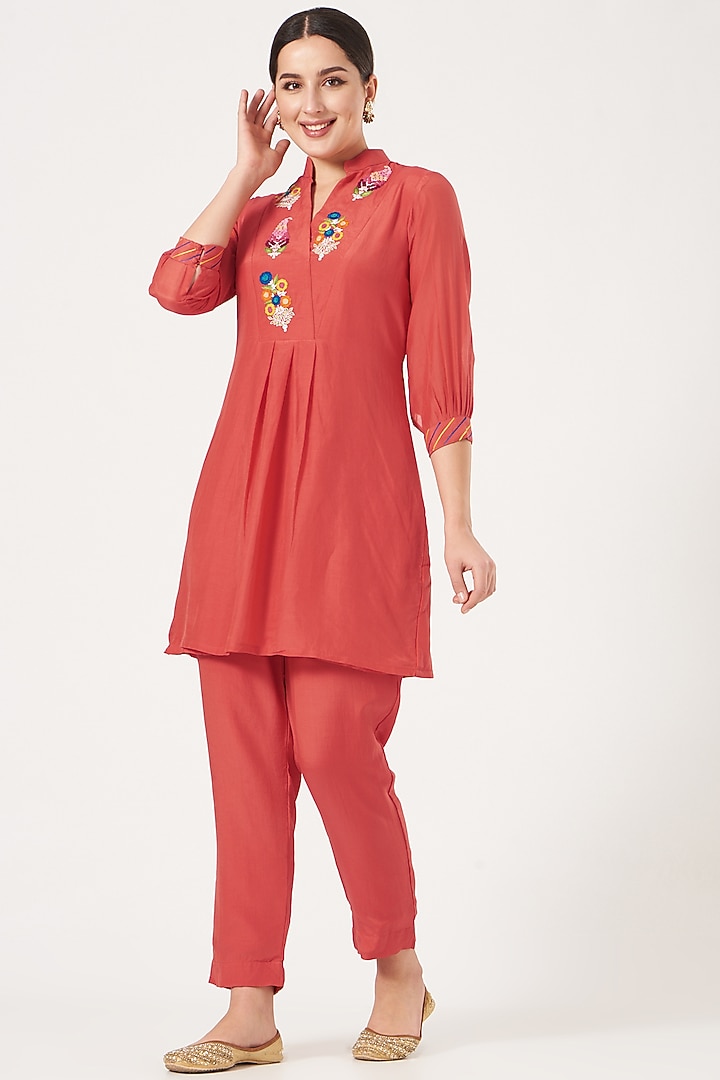 Red Embroidered Tunic Set by Made in Pinkcity at Pernia's Pop Up Shop